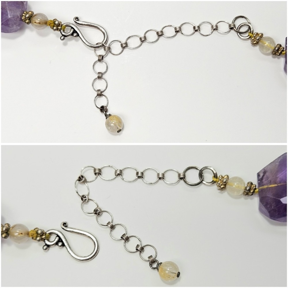 Natural Faceted Ametrine Amethyst Citrine Necklace Sterling Silver Statement 24" - Picture 15 of 17